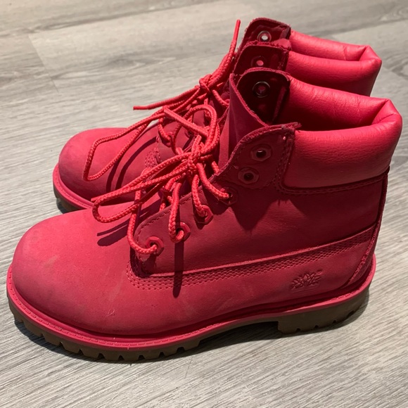 Timberland Youth Pink Red Rose Lace Up Waterproof Boots Size 1 - Picture 2 of 11